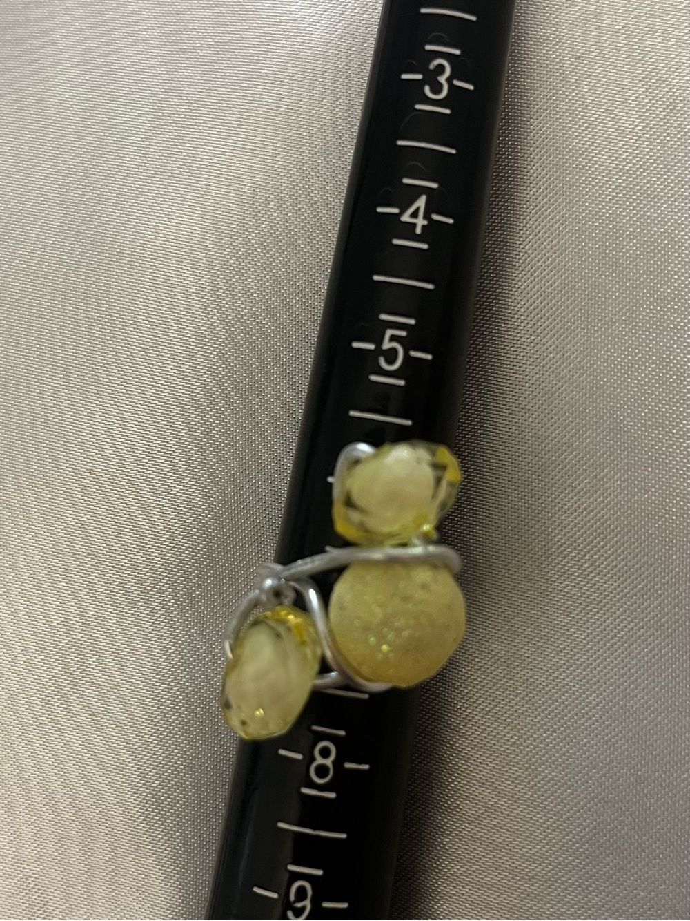 Silver Wire Yellow Glass Bead Statement Ring